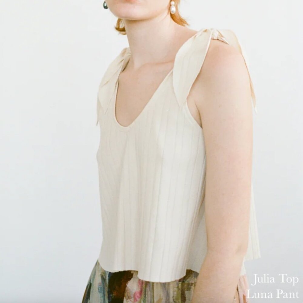 *NWT* Wray "Julia" Tie Sleeve Ribbed Tank Top - Ivory - Size Small